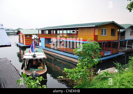 Floating restaurant on Mae Klong River, Kanchanaburi, Kanchanaburi Province, Thailand Stock Photo