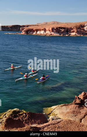 Sea kayaking along Isla Espiritu Santo, Sea of Cortez, Baja California, Mexico. Stock Photo