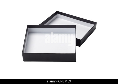 Open Square Shape Black Gift Box on White Background Stock Photo