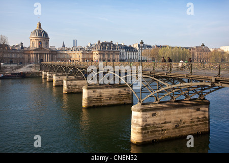 Pont des Arts foot bridge crossing the River Seine over to the Institute of France, Paris, France Stock Photo