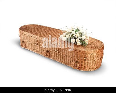 a wicker bio-degradable eco coffin isolated on white with clipping path Stock Photo