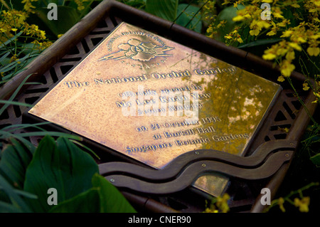 Sign at the entrance of The National Orchid Garden in the Botanic Gardens in Singapore Stock Photo