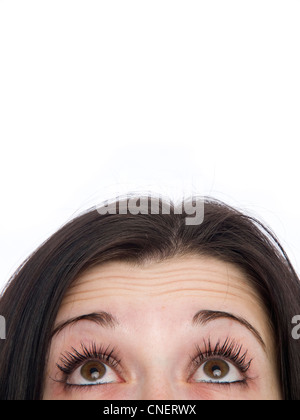 Close up portrait of woman looking up Stock Photo