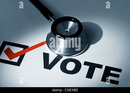 Stethoscope and Check Mark, concept of Voting Stock Photo