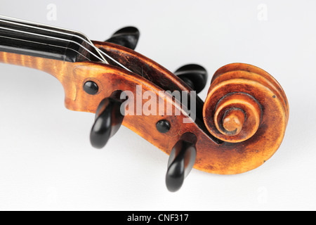 Scroll head on English violin by George Panormo, circa 1834. Stock Photo