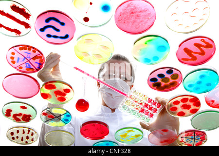 Laboratory, biological, chemical. Analysis of bacterial cultures of bacteria growing in petri dishes. Stock Photo