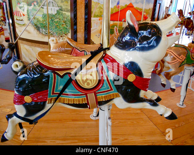 Pig figure on the Dentzel Carousel at Please Touch Museum in Philadelphia. Stock Photo