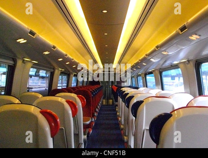 The interior of Standard Class in a MSO vehicle aboard a Cross Country Class 221 'Super Voyager' DEMU train Stock Photo