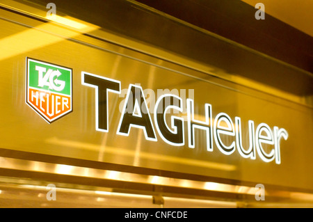 A shot of Tag Heuer store sign in Orchard Road of Singapore Stock Photo