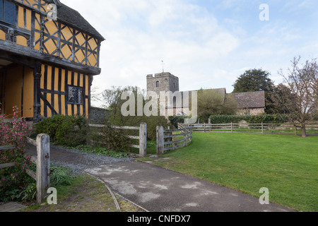 Parish church by gatehouse to Stokesay castle in Shropshire