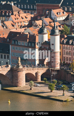 View of the Alte Brucke or Old Bridge in Old Town from the Philosophenweg, Heidelberg, Germany. Stock Photo