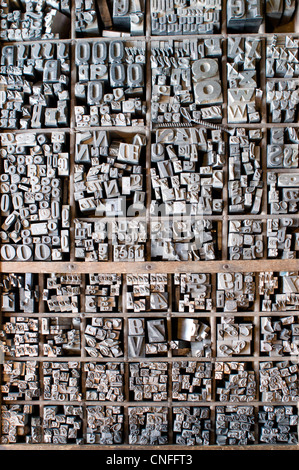 Printing tray full of letterpress letters at the Flea Market at St. Ouen, Paris, France Stock Photo