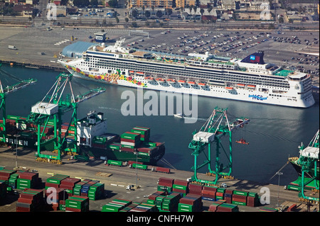 aerial photograph Pride of Hawaii cruise ship docked Port of Long Beach California Stock Photo