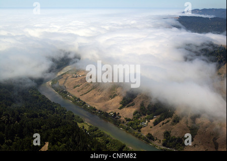 aerial photograph coastal fog Russian river, Sonoma County, California Stock Photo