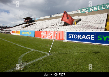 The corner flag at Dalymount Park football stadium in Dublin, Ireland.
