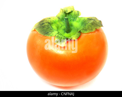 Ripe persimmons on white background Stock Photo