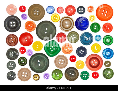 collection of various buttons on white background Stock Photo