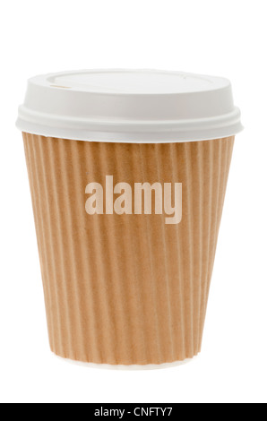 Disposable take out hot drinks cup and white lid shot in the studio with a white background Stock Photo