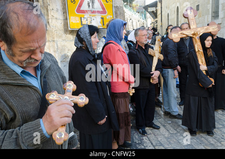 JERUSALEM, ISRAEL - April 13, 2012: Orthodox Good Friday processions on the Way of the Cross. Jerusalem, Israel. Stock Photo
