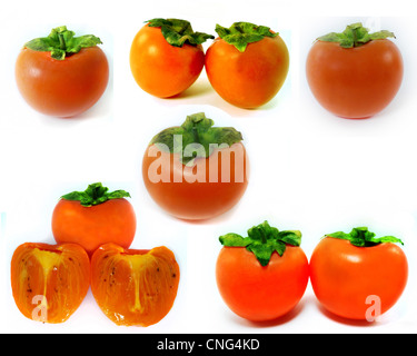 Ripe persimmons on white background Stock Photo