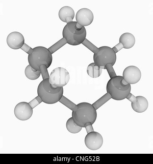 Cyclohexane chemical solvent molecule. Atoms are represented as spheres ...