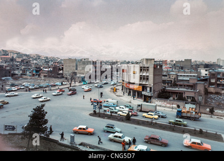 Archival photo of a busy intersection in downtown Tehran, Iran. 1977 Stock Photo