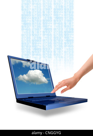 Cloud computing concept with code symbols, question and exclamation ...