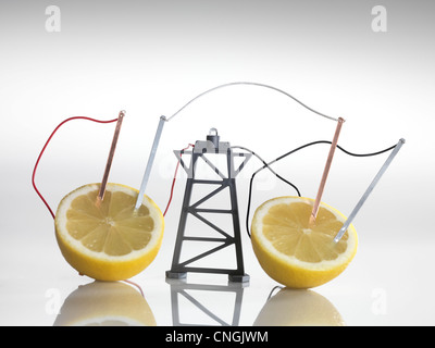 Electrical circuit with lemons Stock Photo