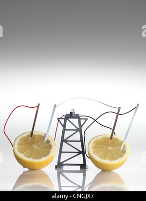 Electrical circuit with lemons Stock Photo