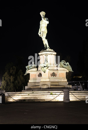 A night time view of the monument to Michelangelo (Giuseppe Poggi, 1873) in the Piazzale Michelangelo, Florence, Tuscany, Italy Stock Photo