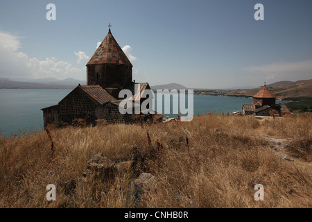 Churches of Surb Arakelots (L) and Surb Astvatsatsin (R) in Sevanavank Monastery on Sevan Lake in Armenia.