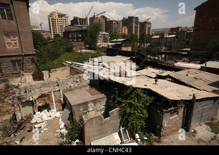 Old houses and new buildings in Yerevan, Armenia. Stock Photo