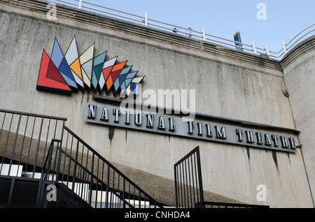 National Film Theatre logo and sign on Waterloo Bridge South Bank London Uk