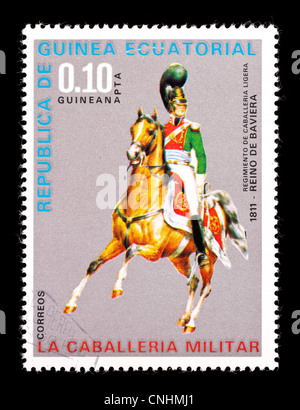 Postage stamp from Equatorial Guinea depicting Bavarian calvary officer on a horse. Stock Photo