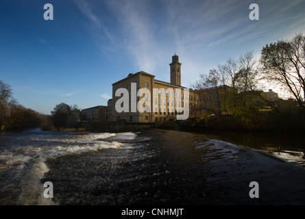 New Mill and The River Aire at Saltaire, West Yorkshire. Stock Photo