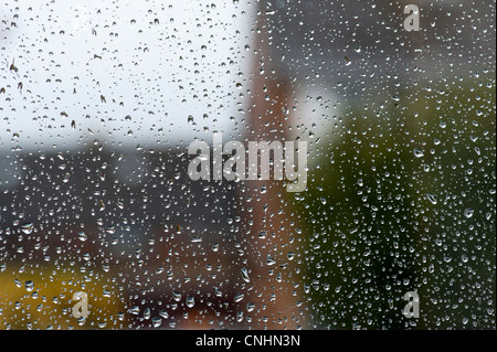 Raindrops on a window pane Stock Photo