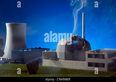 A model built to scale of an explosion at a nuclear power plant Stock Photo