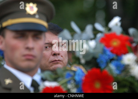 Czech PM Jiri Paroubek attends laying of wreath to the Soviet War Memorial at Olsany cemetery in Prague, Czech Republic. Stock Photo