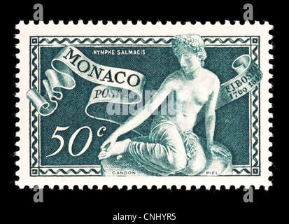 Postage stamp from Monaco depicting the nymph Salmacis, by Francois J. Basio. Stock Photo