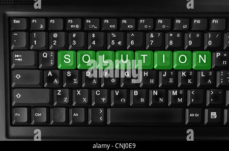 Word of solution on green keyboard button. Stock Photo