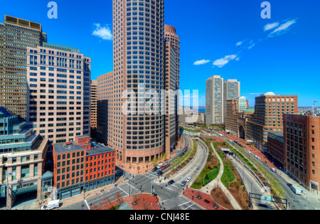 High rises along Atlantic Ave. in the financial district of Boston, Massachusetts. Stock Photo