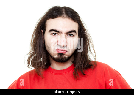 Bored Man with Red T-Shirt Isolated on White Stock Photo