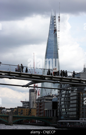 The Shard London with the Millennium Bridge Stock Photo