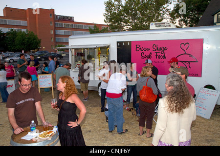 Food truck rally in Boise, Idaho, USA. Stock Photo