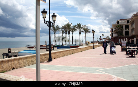 Sunny promenade along beach, Sabinillas, Costa del Sol, Southern Spain ...