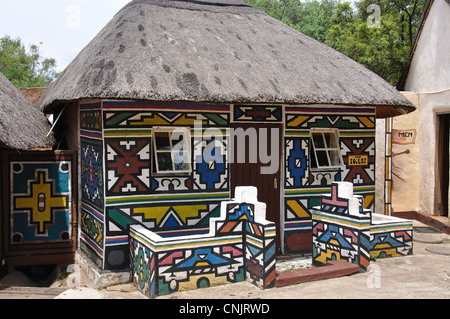 Colourful Ndebele dwelling, Lesedi African Cultural Village, Broederstroom, Johannesburg, Gauteng, Republic of South Africa Stock Photo