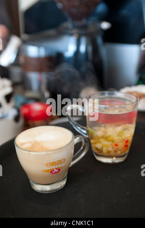 Middle East Israel a chain of spice stores and cafes called Spice Way - latte and a fruit tea on the counter Stock Photo