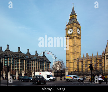 Portcullis House, the London Eye and the Clock Tower, Big Ben, Houses of Parliament London England UK Stock Photo