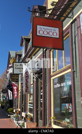 Cafes and shops on a street in Newport, Rhode Island Stock Photo