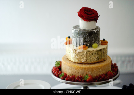 four tier round wedding cake cheese tower Stock Photo